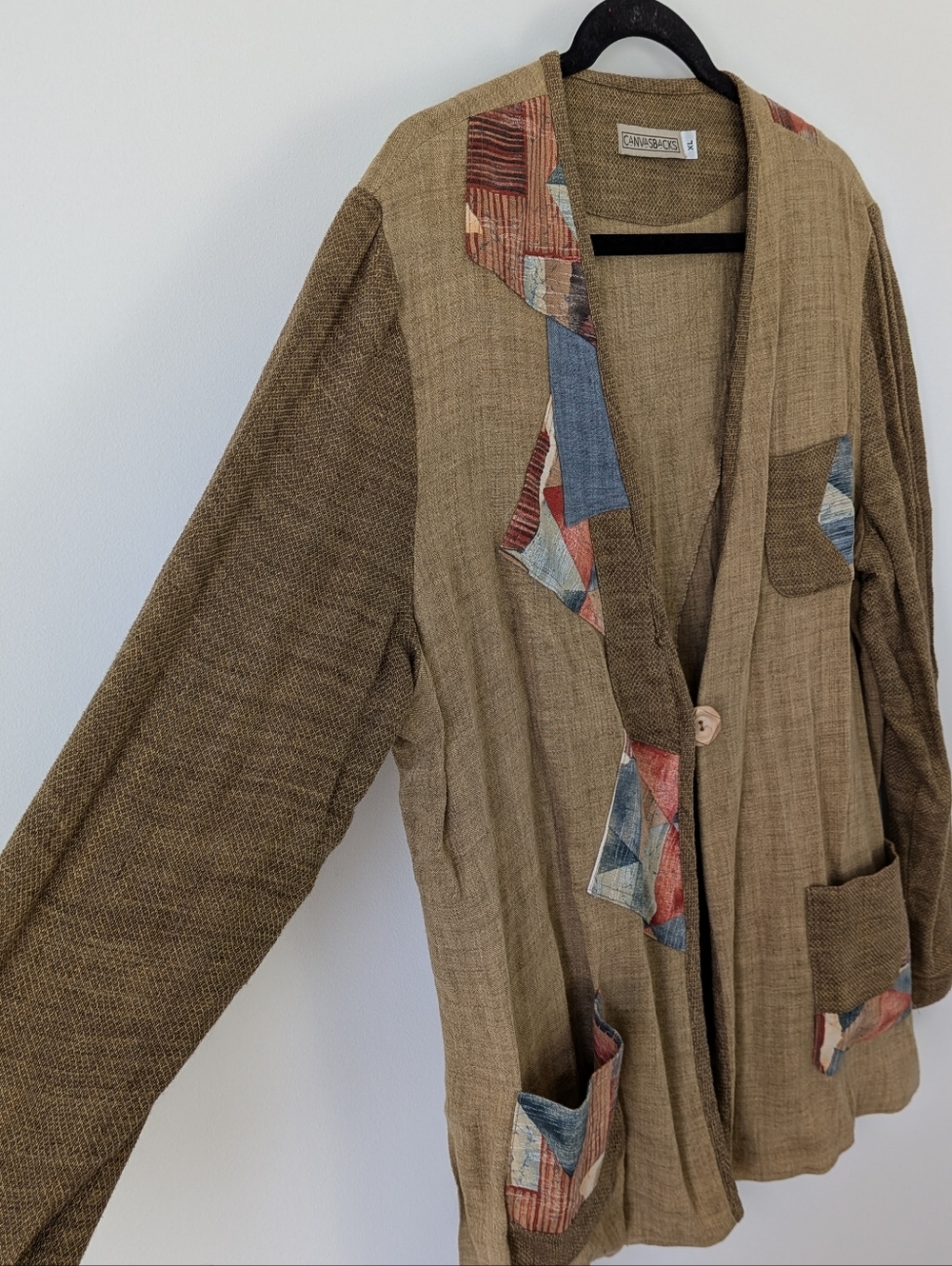 Vintage Canvasbacks Patchwork Jacket Size XL Lagenlook Art To Wear Boho - Picture 7 of 8
